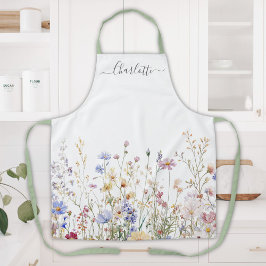 Monogram Watercolor Rustic Pretty Wildflower Field Schürze