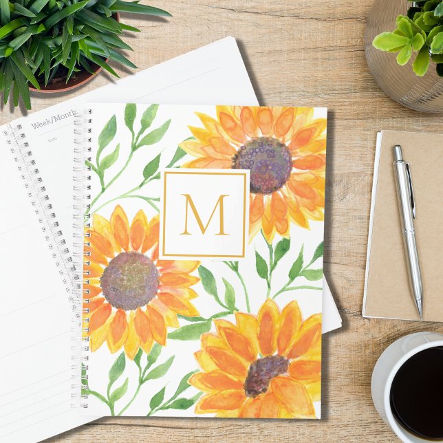 Monogram Watercolor Sonnenblumen Grünplaner Planer (Von Creator hochgeladen)