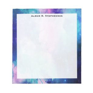 Monogram Watercolor Space Universe Blue Pink Star Notizblock