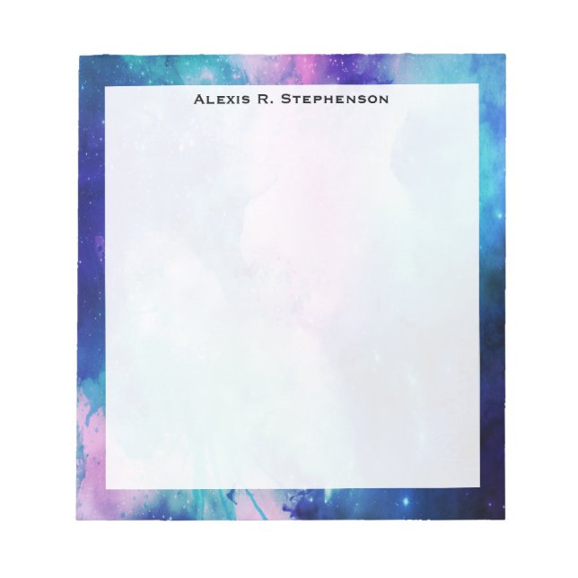 Monogram Watercolor Space Universe Blue Pink Star Notizblock (Vorderseite)