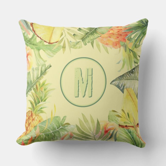 Monogram Watercolor Tropical Floral Kissen (Vorderseite)