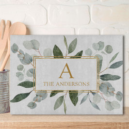 Monogram Watercolor Tropical Green Leaves Schneidebrett