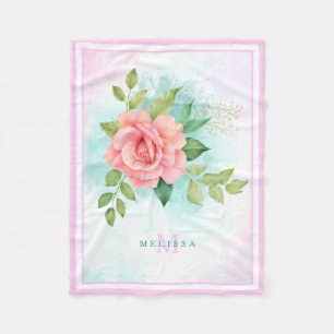 Monogram Watercolor Türkise Ombre Pink Rosa Rose Fleecedecke