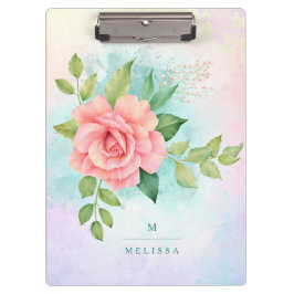 Monogram Watercolor Türkise Ombre Pink Rosa Rose Klemmbrett