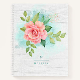Monogram Watercolor Türkise Ombre Pink Rosa Rose Notizbuch