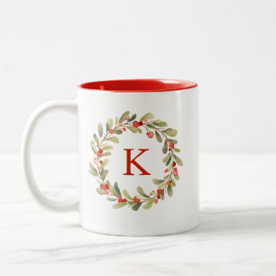 Monogram Watercolor Weihnachtsbrand Zweifarbige Tasse