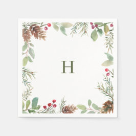 Monogram Watercolor Weihnachtsgrün Napkins Serviette