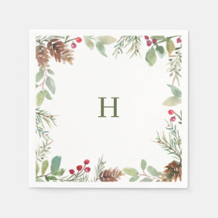 Monogram Watercolor Weihnachtsgrün Napkins Serviette