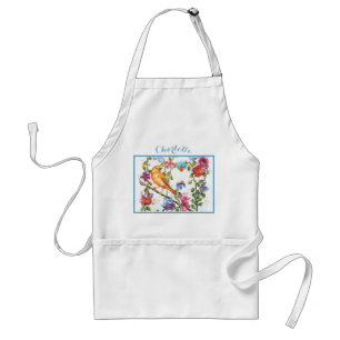 Monogram Watercolor Whimsical Yellow Bird Schürze