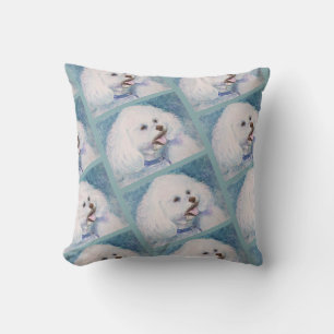 MONOGRAM WATERCOLOR WHIRLL BICHON FRISE KISSEN