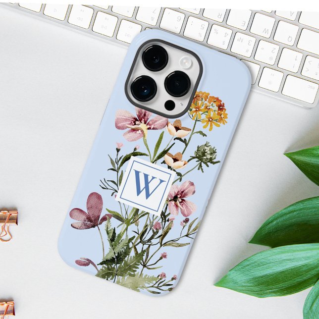 Monogram Watercolor Wildblume Bouquet #1 Case-Mate iPhone Hülle (In situ)