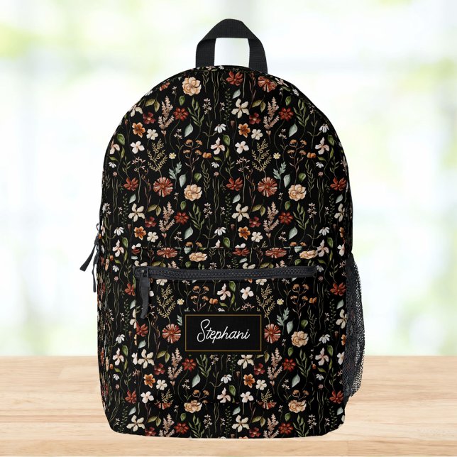 Monogram Watercolor Wildflower Floral Botanical Bedruckter Rucksack (Close up)