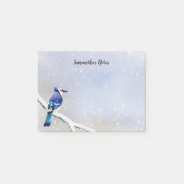 Monogram Watercolor Winter Snowfall Bird Blue Jay Post-it Klebezettel