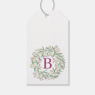 Monogram Watercolor Wreath Weihnachtsmarken Geschenkanhänger