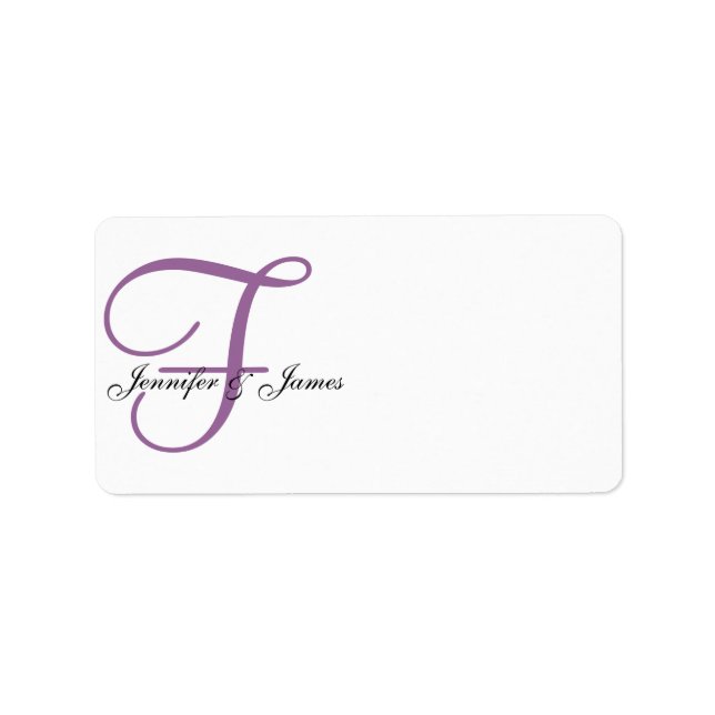 Monogram Wedding Address Labels Lila Adressaufkleber (Vorne)