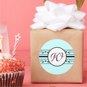 Monogram Wedding Aqua Blue Borders Runder Aufkleber
