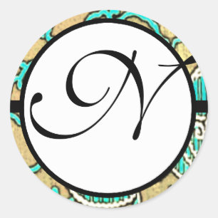 Monogram Wedding Blue Borders Runder Aufkleber