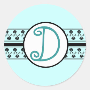 Monogram Wedding Borders Aqua Blue Runder Aufkleber