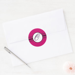 Monogram Wedding Borders Deep Rasberry Runder Aufkleber