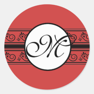 Monogram Wedding Borders Deep Red Runder Aufkleber
