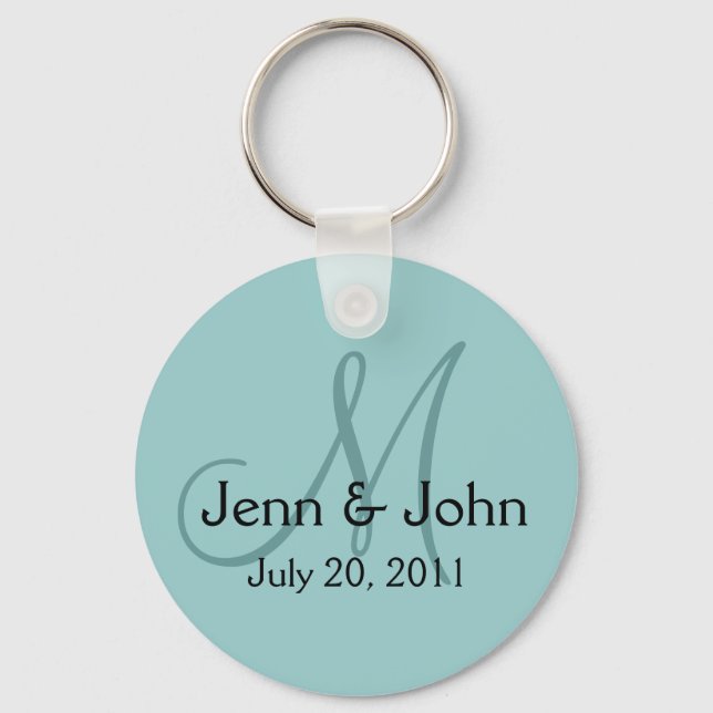 Monogram Wedding Bride Groom Date Blue Key Chain Schlüsselanhänger (Vorderseite)