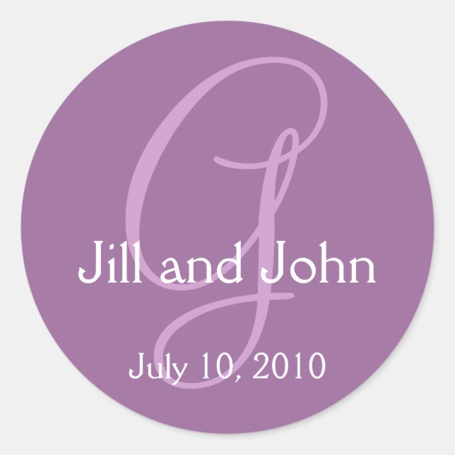Monogram Wedding Bride Groom Date Lila Sticker (Vorderseite)