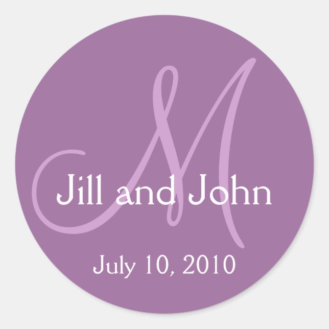 Monogram Wedding Bride Groom Date Lila Sticker (Vorderseite)