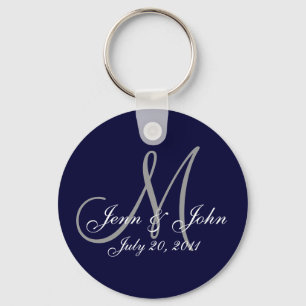 Monogram Wedding Bride Groom Date Navy Key Chain Schlüsselanhänger