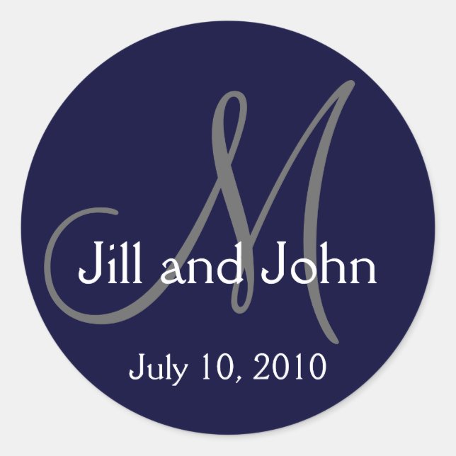 Monogram Wedding Bride Groom Date Navy Sticker (Vorderseite)