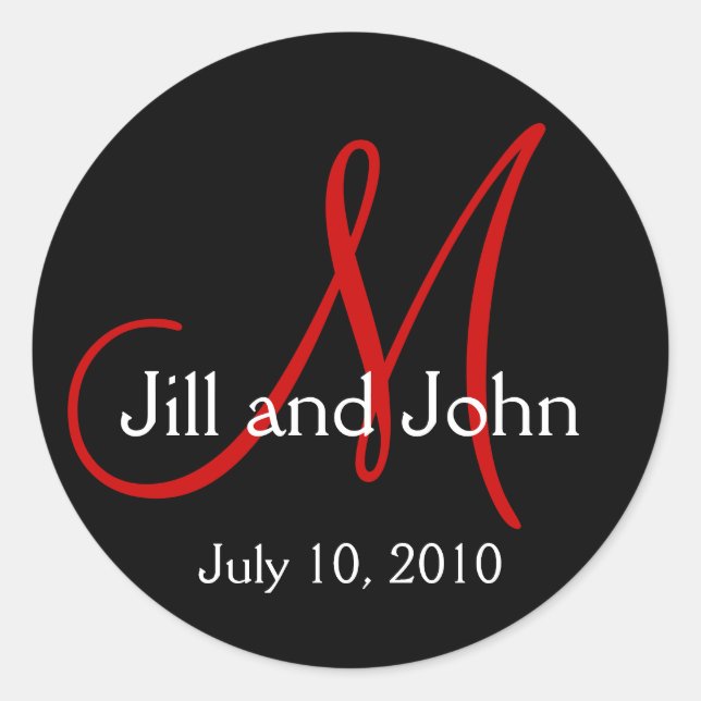 Monogram Wedding Bride Groom Date Red Sticker (Vorderseite)