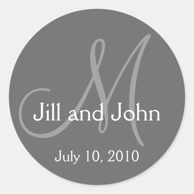 Monogram Wedding Bride Groom Gray Sticker (Vorderseite)