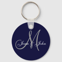 Monogram Wedding Bride Groom Names Navy Schlüssela