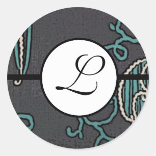 Monogram Wedding Brite Aqua Blue Borders Runder Aufkleber