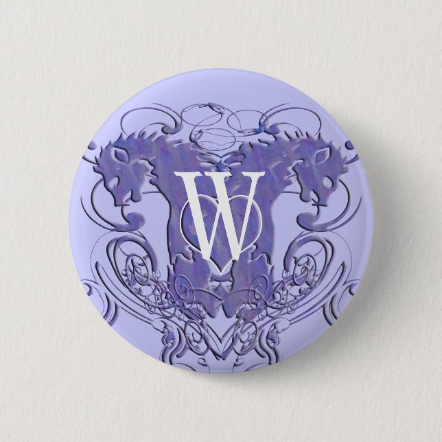 Monogram Wedding Button Lions Wirbel 4 Heads (Vorderseite)