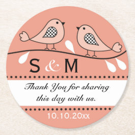 Monogram Wedding Danke, dass du Peach Love Birds Runder Pappuntersetzer