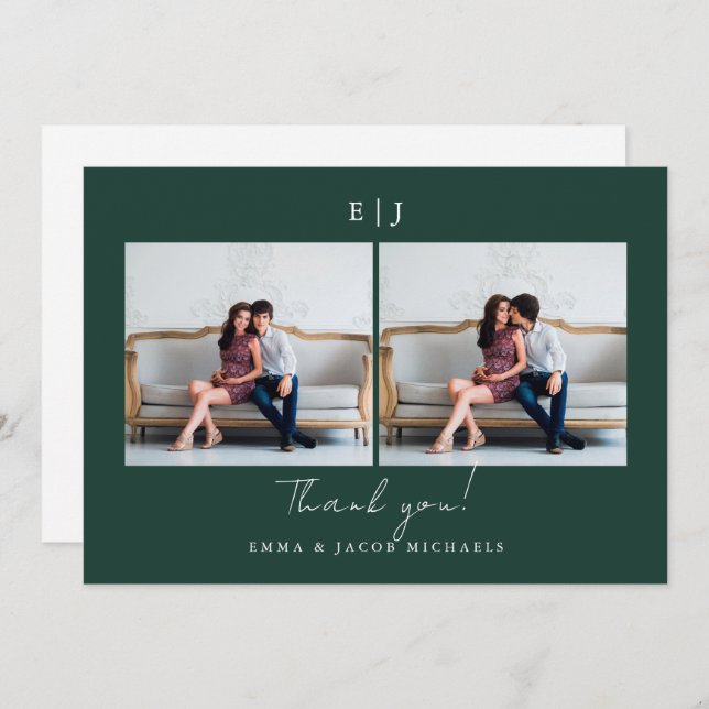 Monogram Wedding Danke, Foto Green Dankeskarte (Vorne/Hinten)