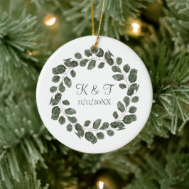 Monogram Wedding Date Eukalyptus Blätter Elegant Keramik Ornament
