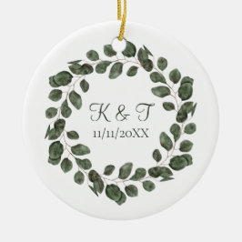 Monogram Wedding Date Eukalyptus Blätter Elegant Keramik Ornament