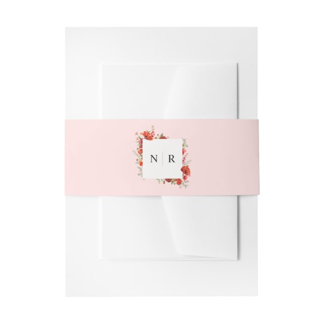 Monogram Wedding Delicate Poppy Pink Wedding Einladungsbanderole (Vorderseite Beispiel)