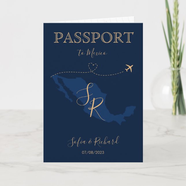 Monogram Wedding Destination Passport Mexiko Einladung (Vorderseite)