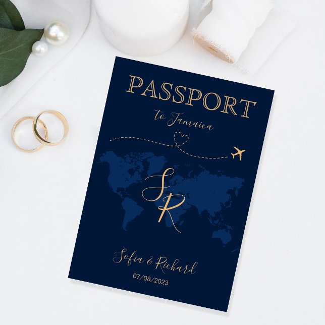 Monogram Wedding Destination Passport Weltkarte Einladung (Von Creator hochgeladen)