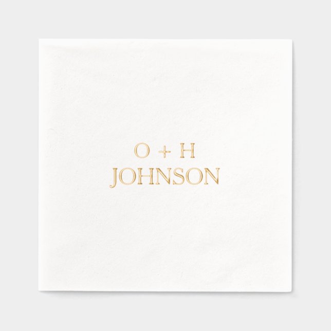 Monogram Wedding Elegant Minimalistisch Gold Servietten Mit Folie (Vorderseite)