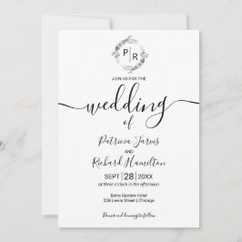 Monogram Wedding Floral Modern Calligraphy Einladung