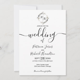 Monogram Wedding Floral Modern Calligraphy Einladung