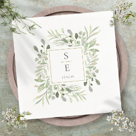 Monogram Wedding Greenerenerage Foliage Gold Napki Serviette