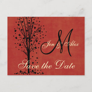 Monogram Wedding Heart Tree Save the Date Cards Ankündigungspostkarte