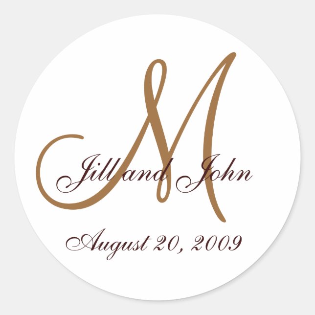 Monogram Wedding Initial Bride Groom Brown Siegel Runder Aufkleber (Vorderseite)