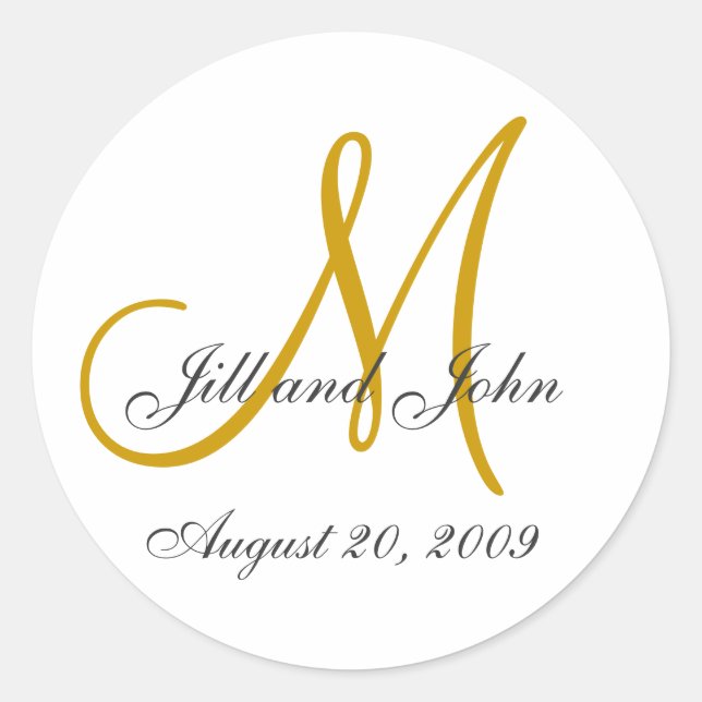 Monogram Wedding Initial Bride Groom Gold Siegel Runder Aufkleber (Vorderseite)