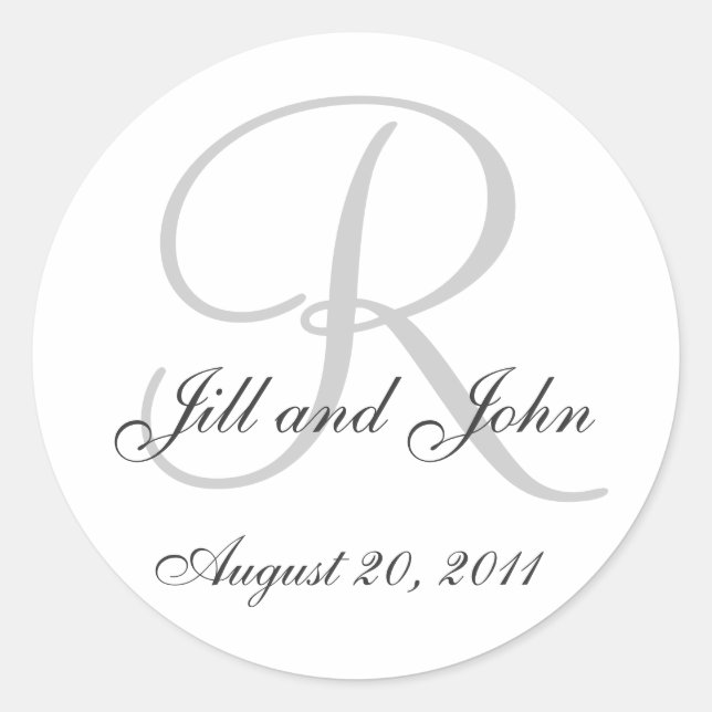 Monogram Wedding Initial Bride Groom Siegel Sticke Runder Aufkleber (Vorderseite)
