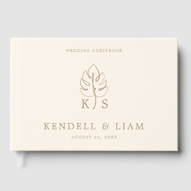Monogram Wedding Logo Monstera Gästebuch (Vorderseite)